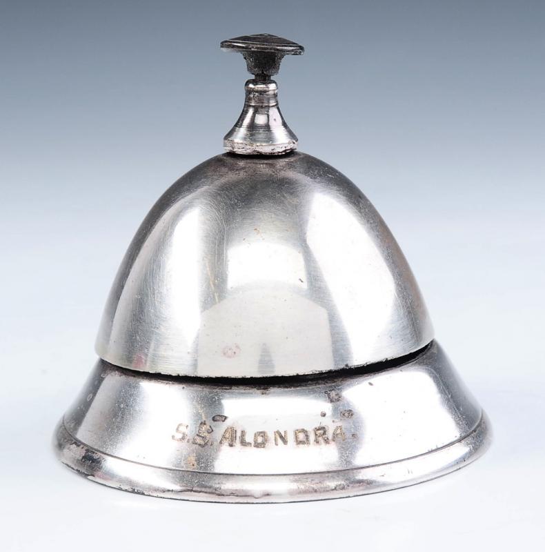 AN ANTIQUE TAP BELL ENGRAVED WITH LETTERING SS ALONDRA