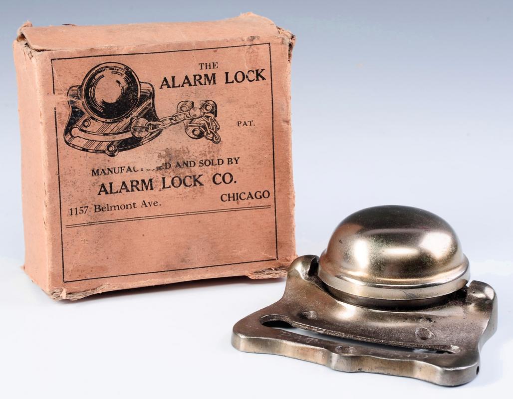 DOOR CHAIN LOCK ALARM BELL IN ORIGINAL BOX CIRCA 1900