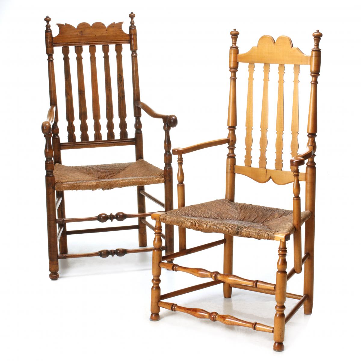 TWO RESTORED 18TH C. AMERICAN BANNISTER BACK CHAIRS