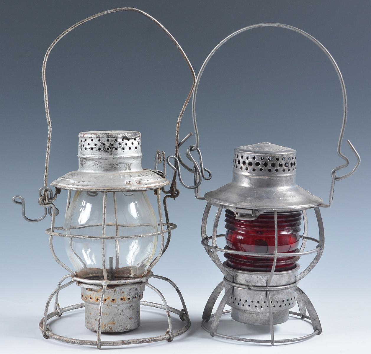 LANTERNS WITH RAILROAD MARKS ON FRAME AND GLOBE