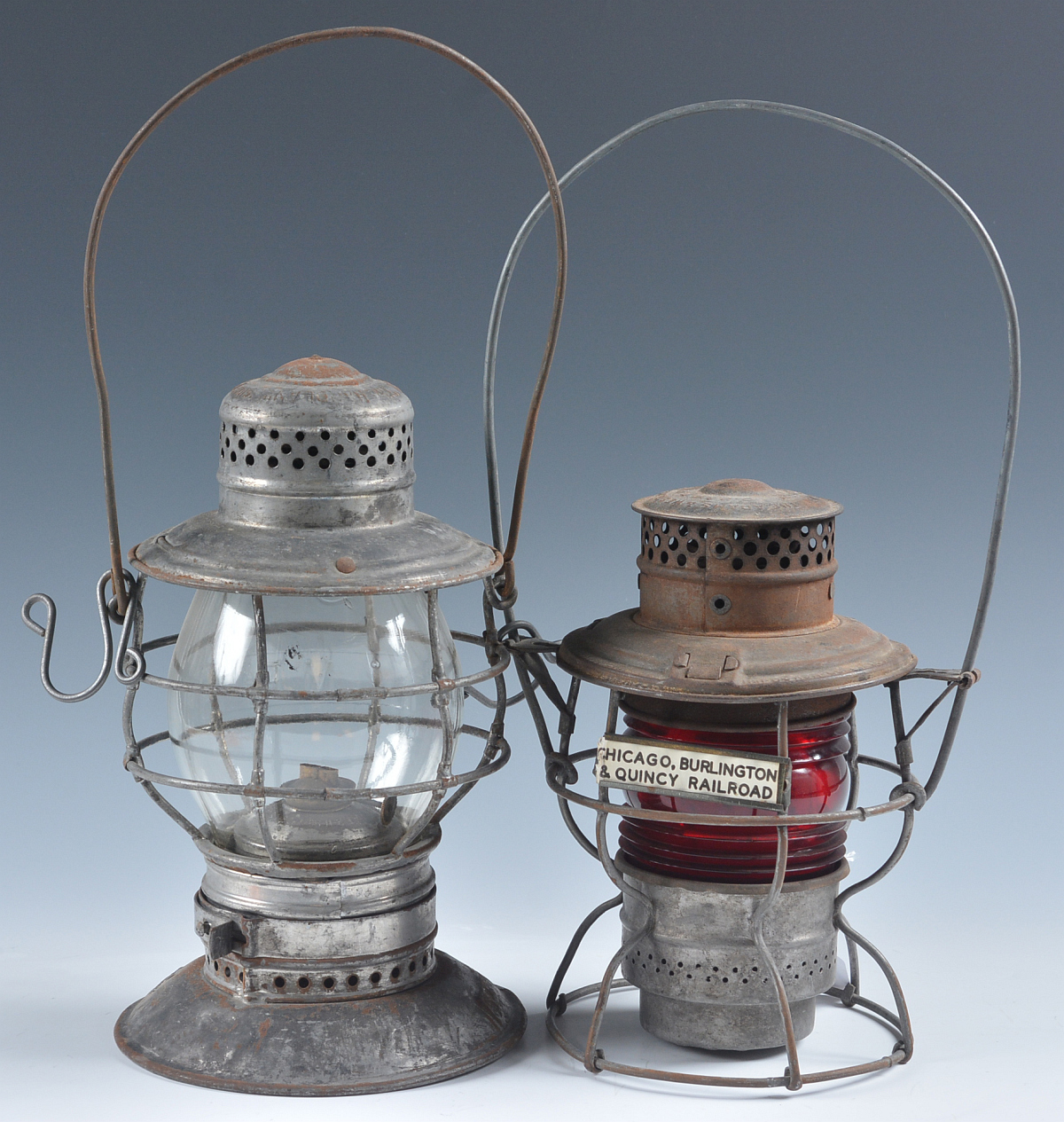 RAILROAD LANTERNS WITH MARKINGS FOR MoPAC AND C.B.&Q.