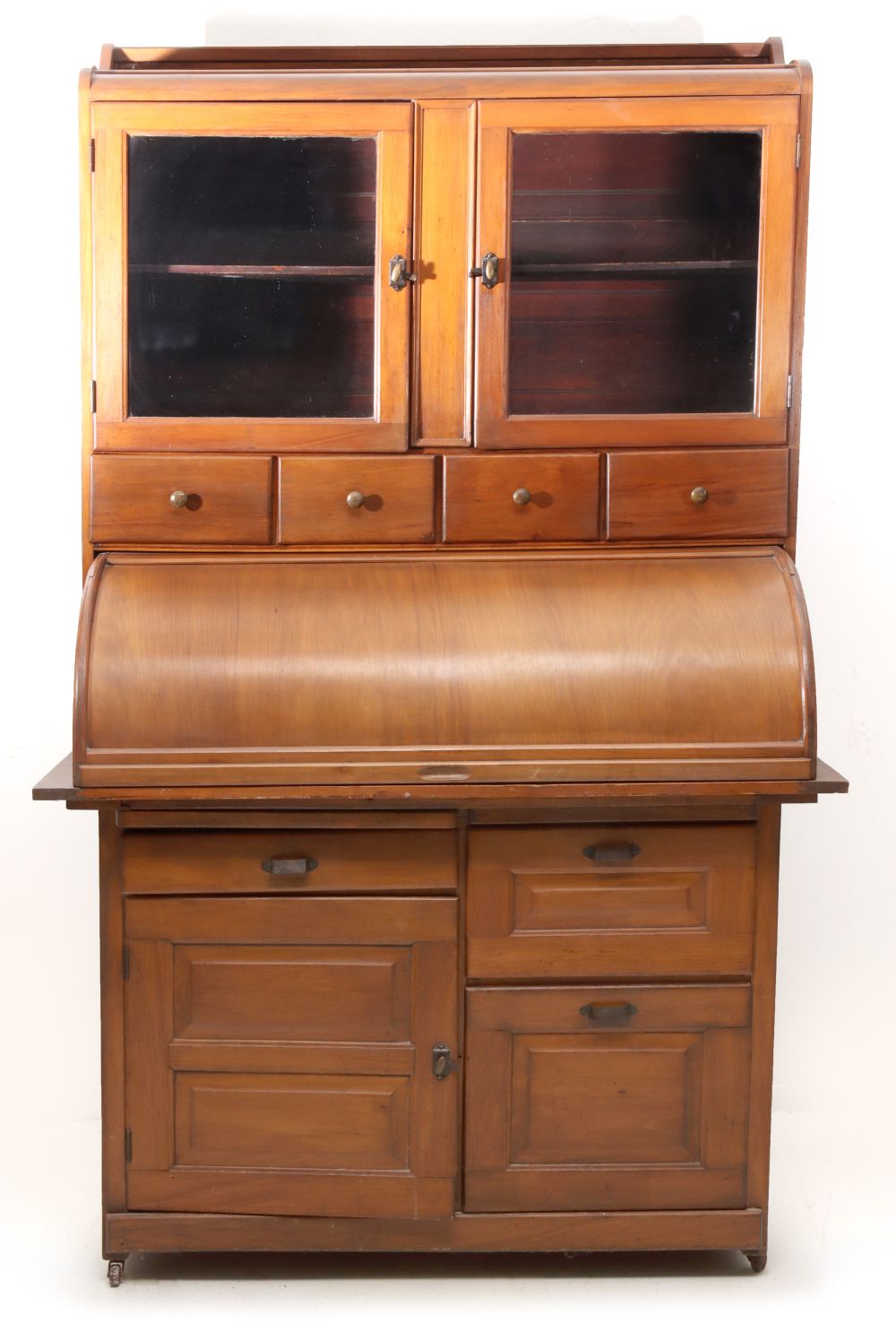 AN EARLY 20TH C. KITCHEN CABINET WITH CYLINDER ROLL