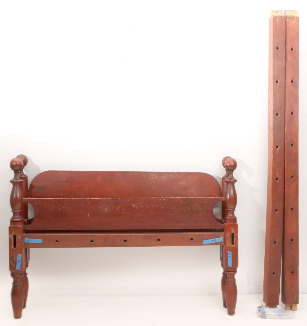 A 19TH C. AMERICAN CANNONBALL ROPE BED IN OLD RED STAIN
