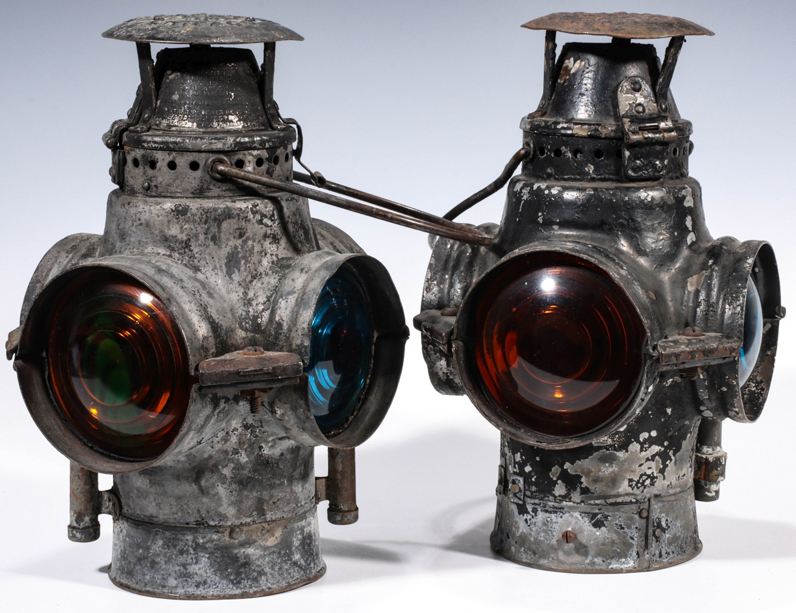 A PAIR OF ADLAKE RAILROAD MARKER LAMPS