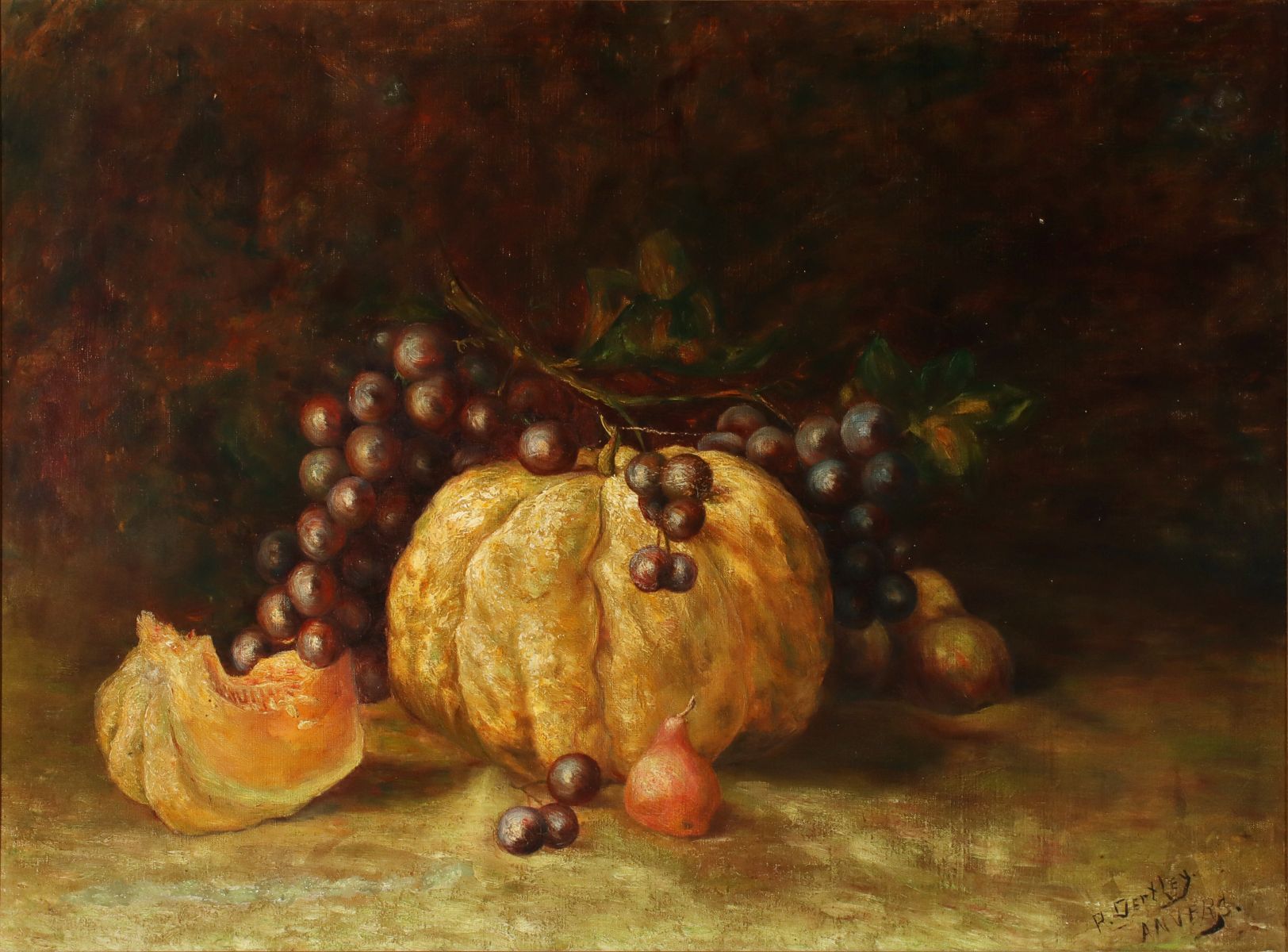 A 19TH C. STILL LIFE OIL ON CANVAS SIGNED 'OERTLEY'