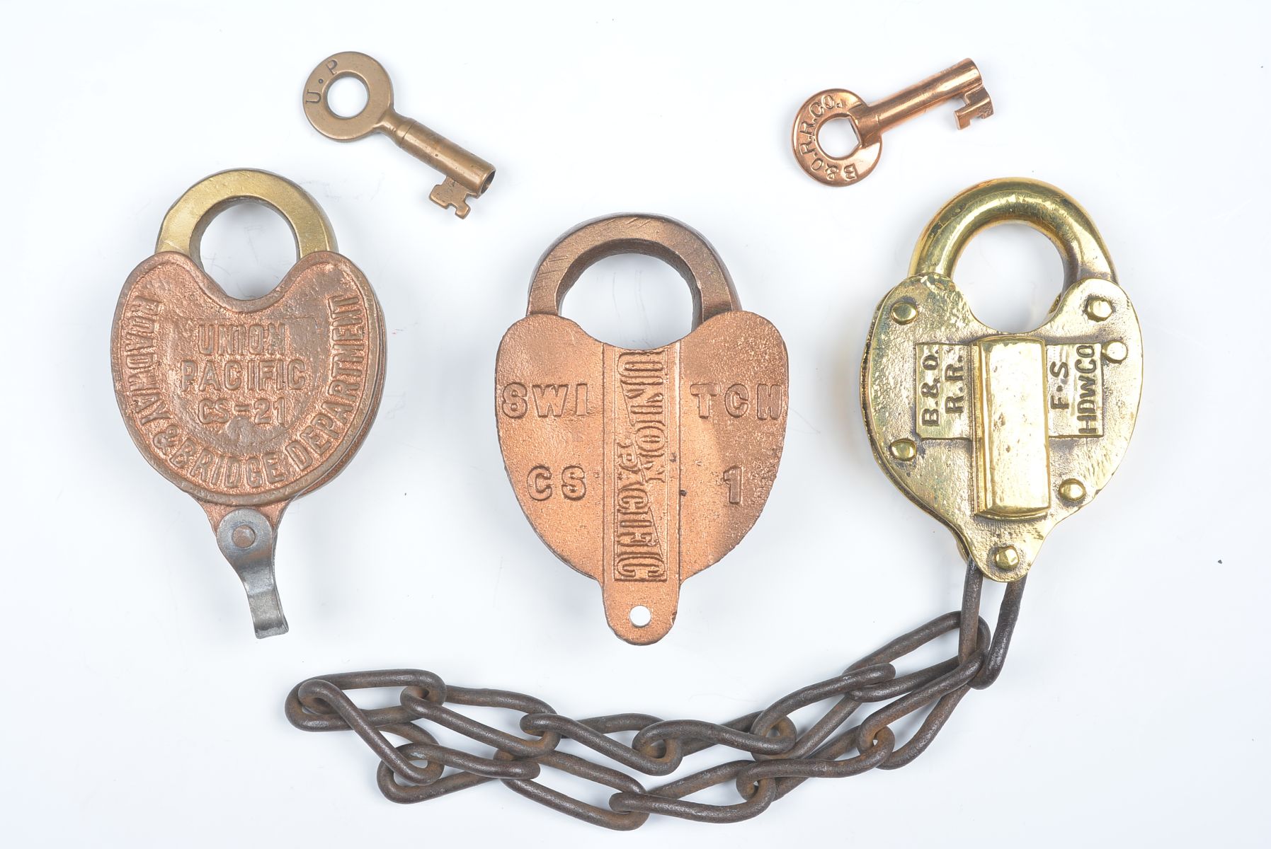 CAST BACK AND OTHER PADLOCKS WITH RAILROAD MARKINGS