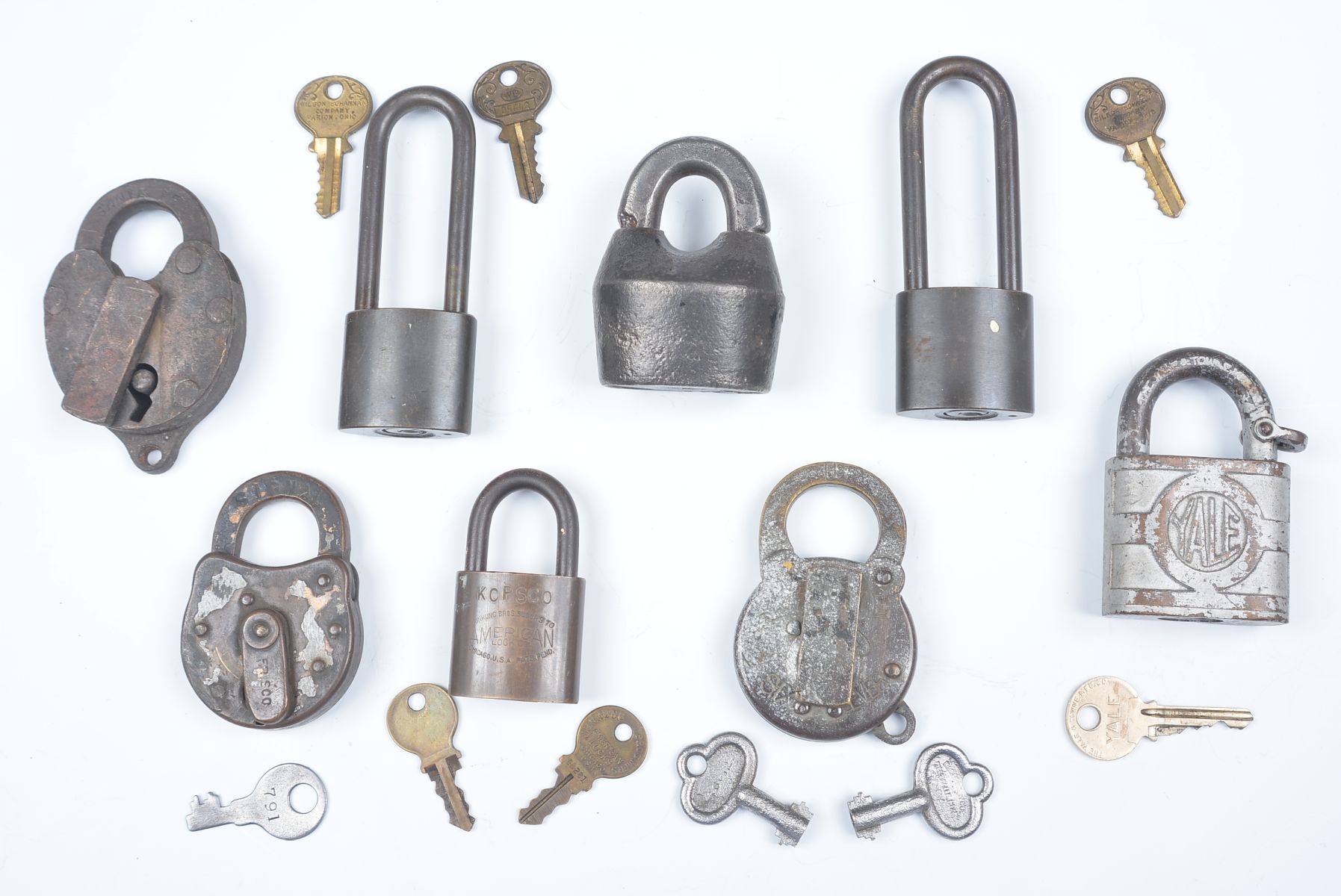 EIGHT PADLOCKS WITH VARIOUS RAILROAD REPORTING MARKS