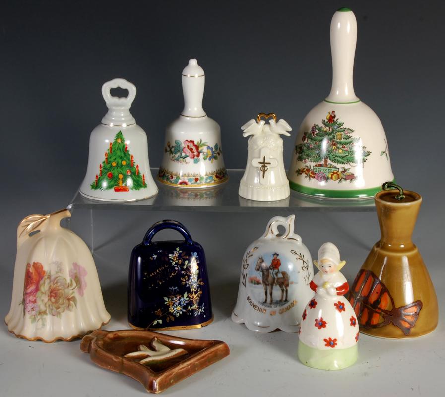 A LOT OF COLLECTIBLE PORCELAIN HAND BELLS