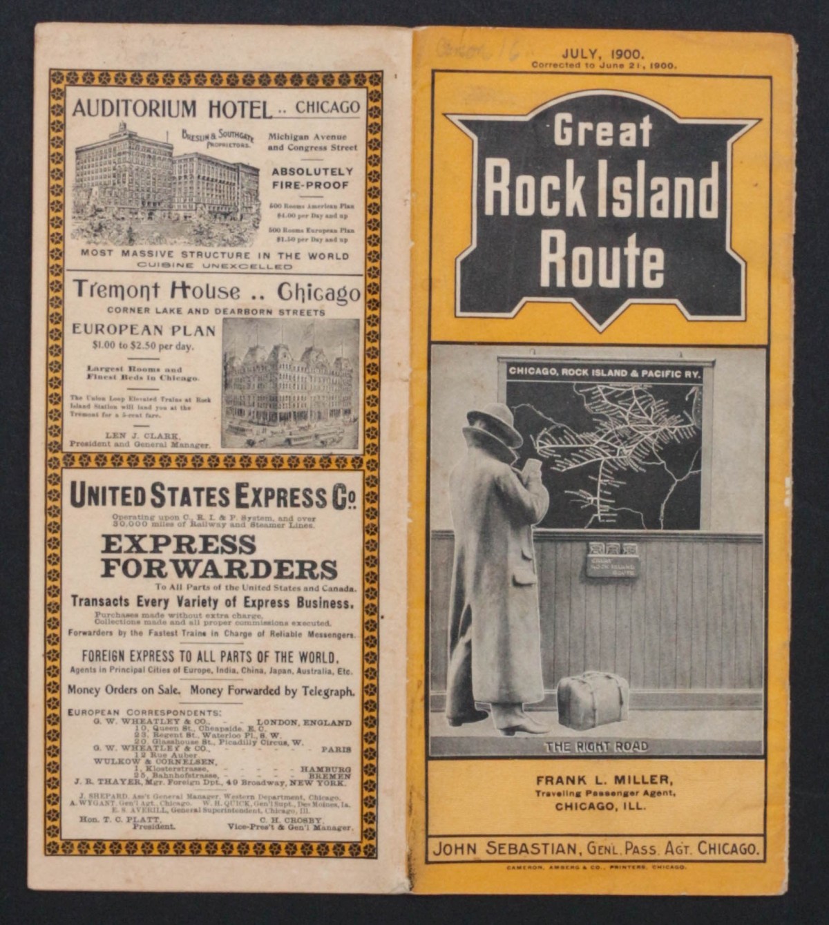 GREAT ROCK ISLAND ROUTE TIMETABLE FOR JULY 1900