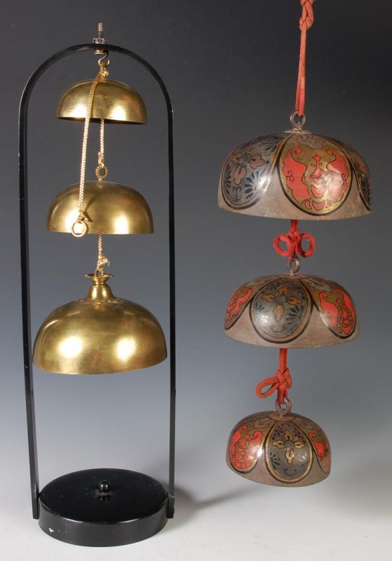 VINTAGE CHINESE HAND PAINTED BRONZE NESTED BELLS