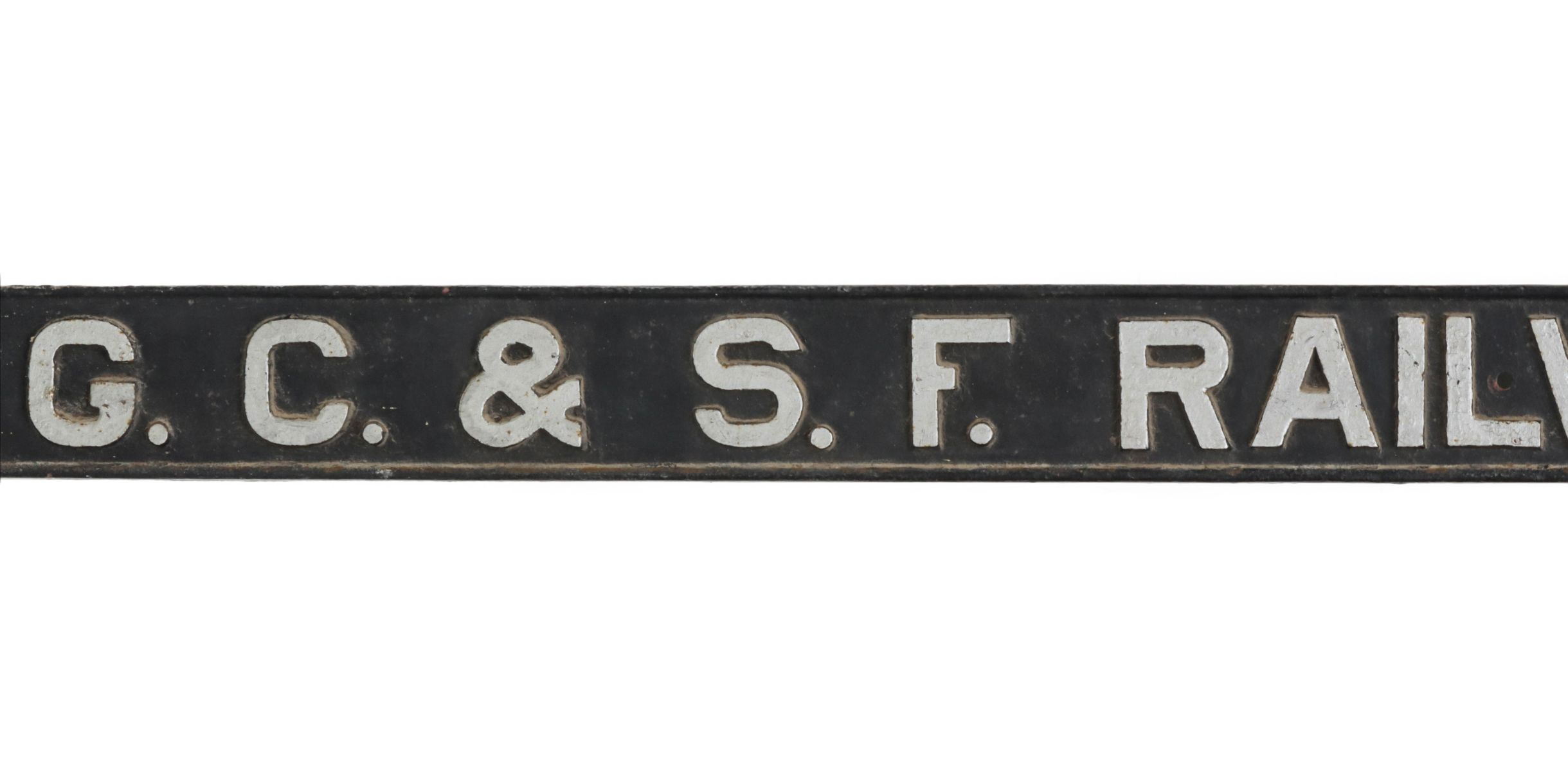 G. C. & S. F. RAILWAY CAST IRON SIGN SEVEN FEET LONG