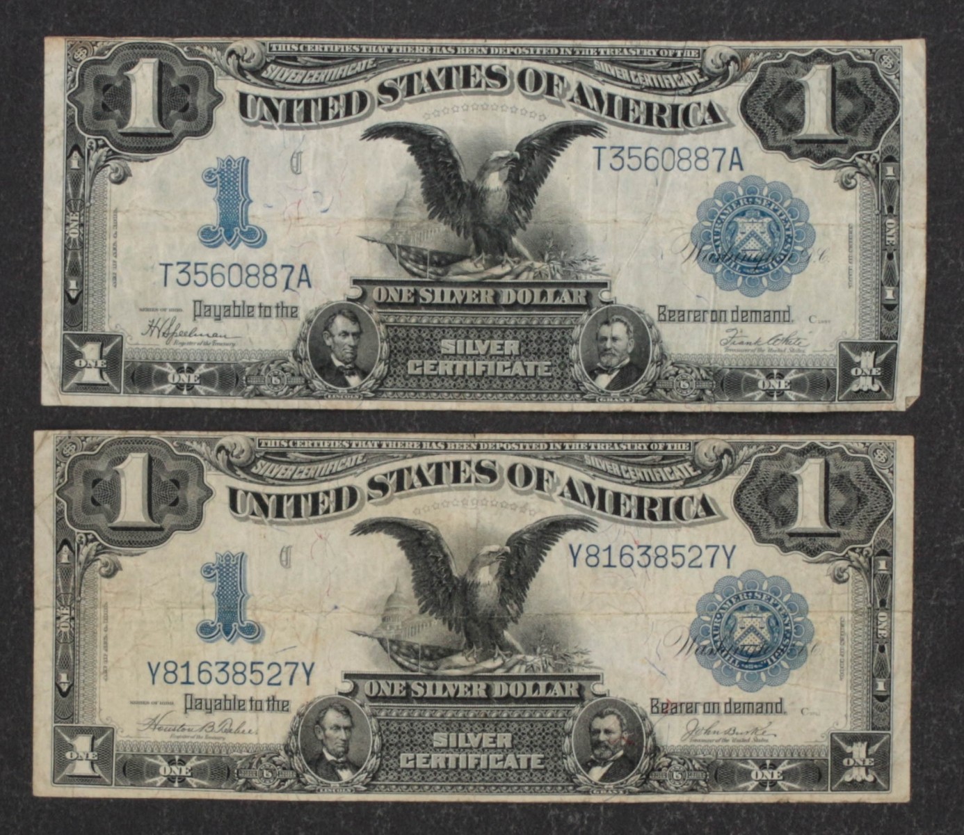 TWO DIFFERENT 1899 U.S. ONE DOLLAR SILVER CERTIFICATES