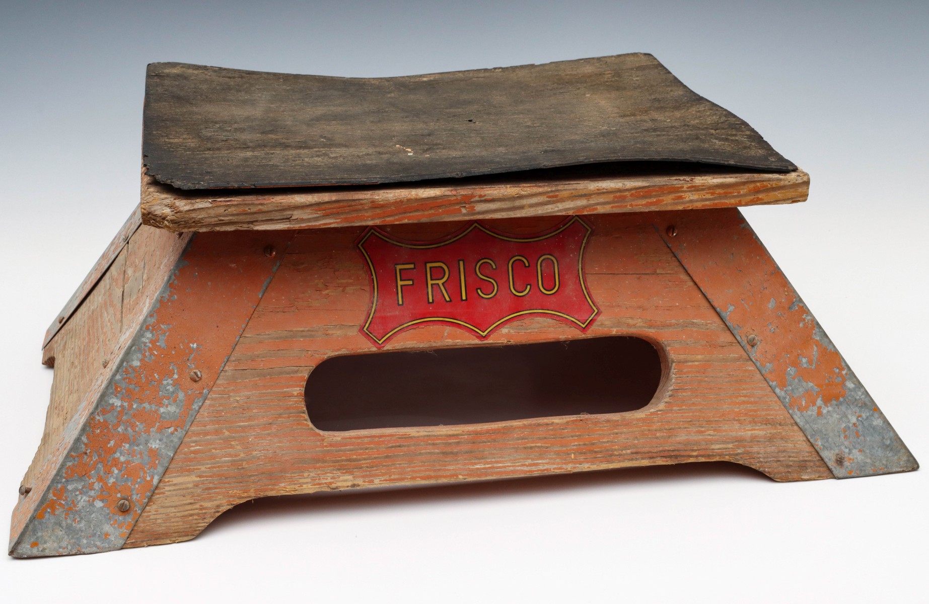 A FRISCO STEP BOX WITH ORIGINAL PAINT AND DECAL