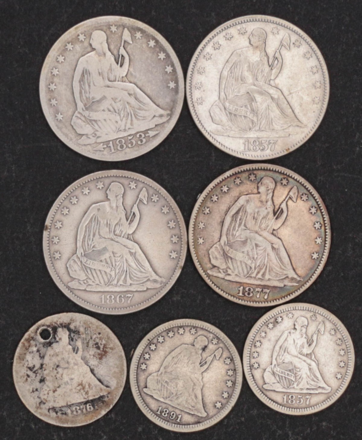 SEATED LIBERTY HALVES AND QUARTERS