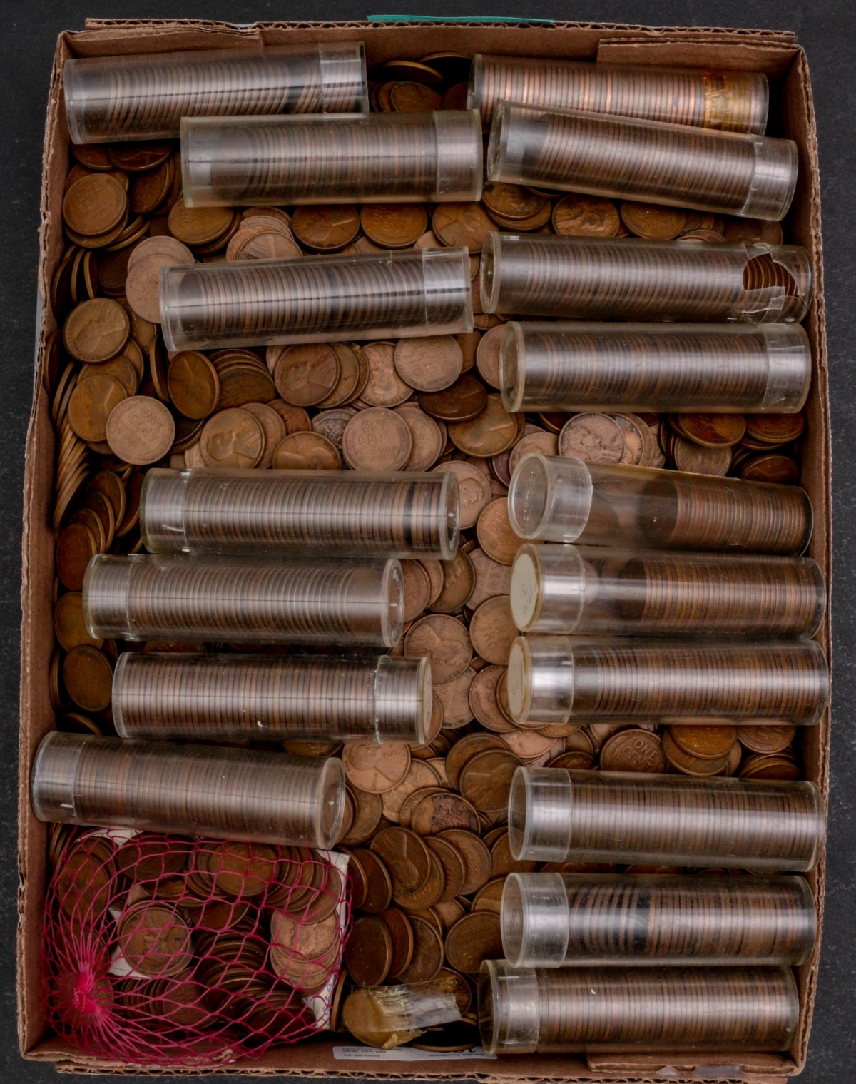 27 POUNDS OF UNSORTED ROLLED U.S. WHEAT PENNIES