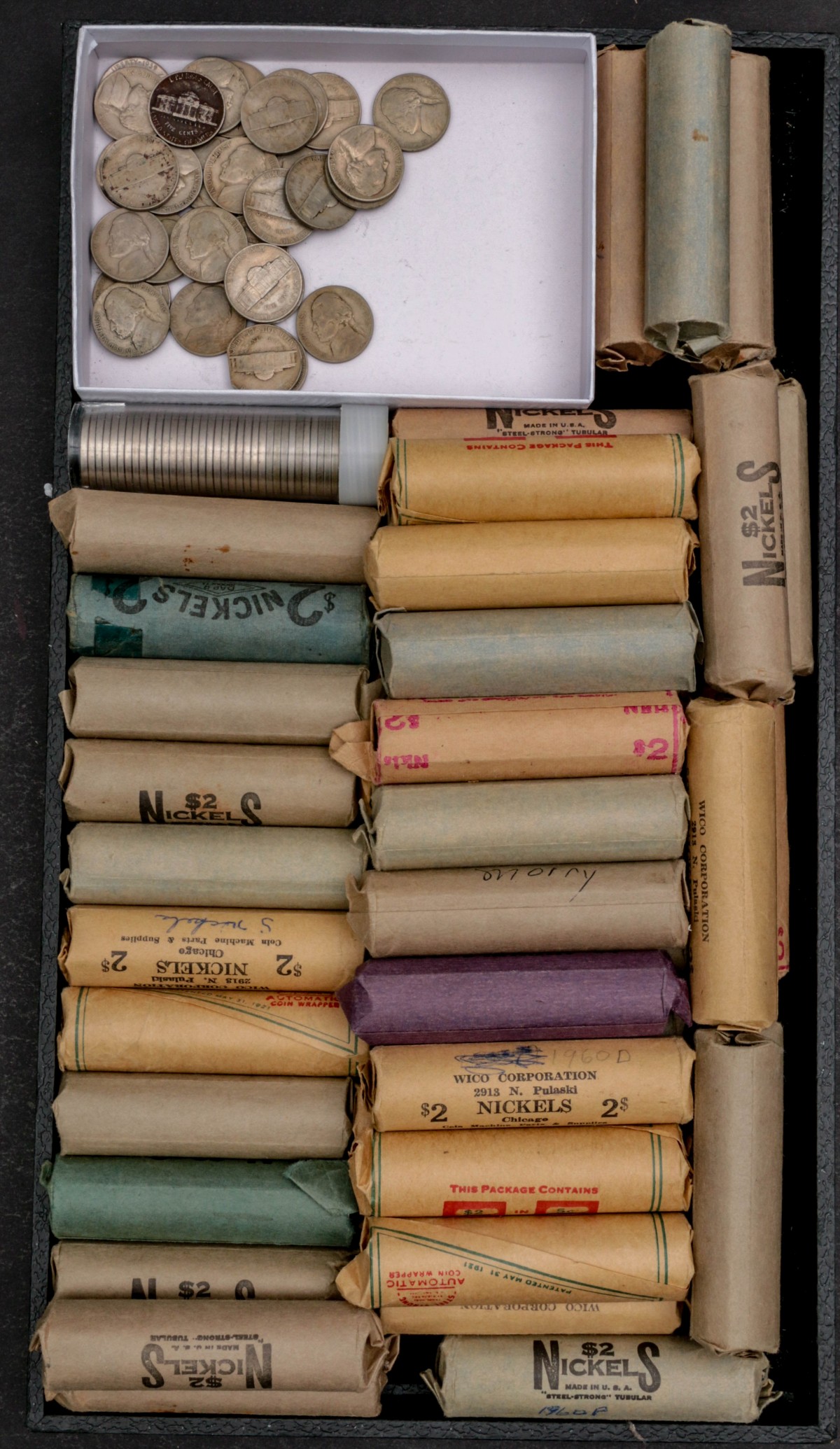 20 POUNDS OF UNSORTED ROLLED U.S. JEFFERSON NICKELS