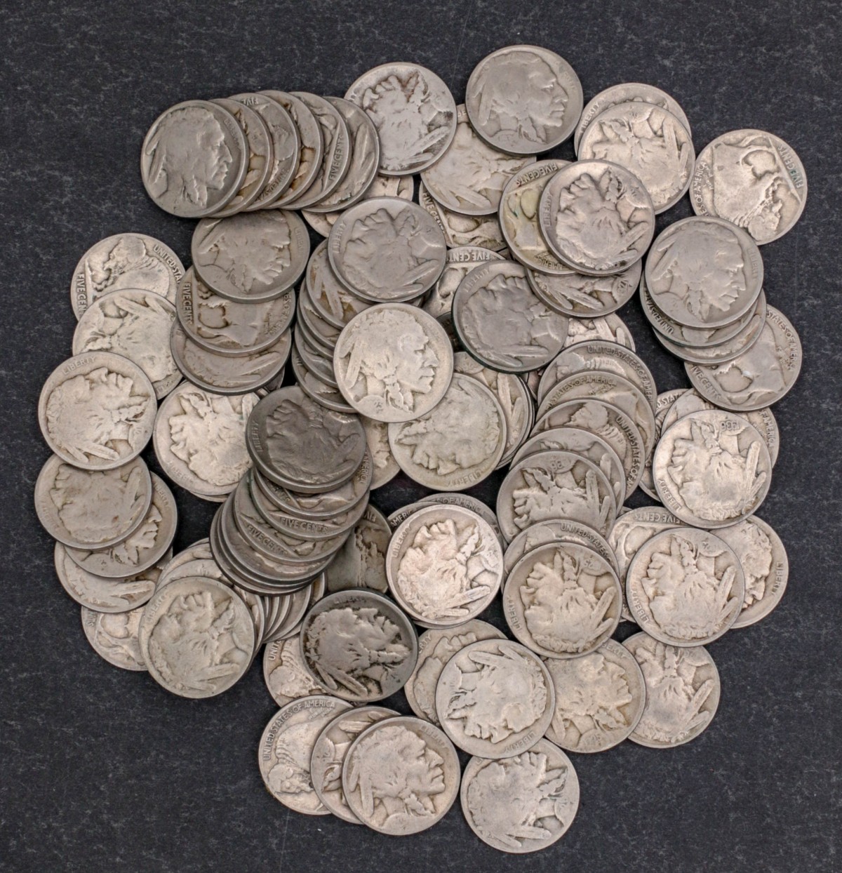 100 BUFFALO NICKELS WITH FAINT OR NO DATE