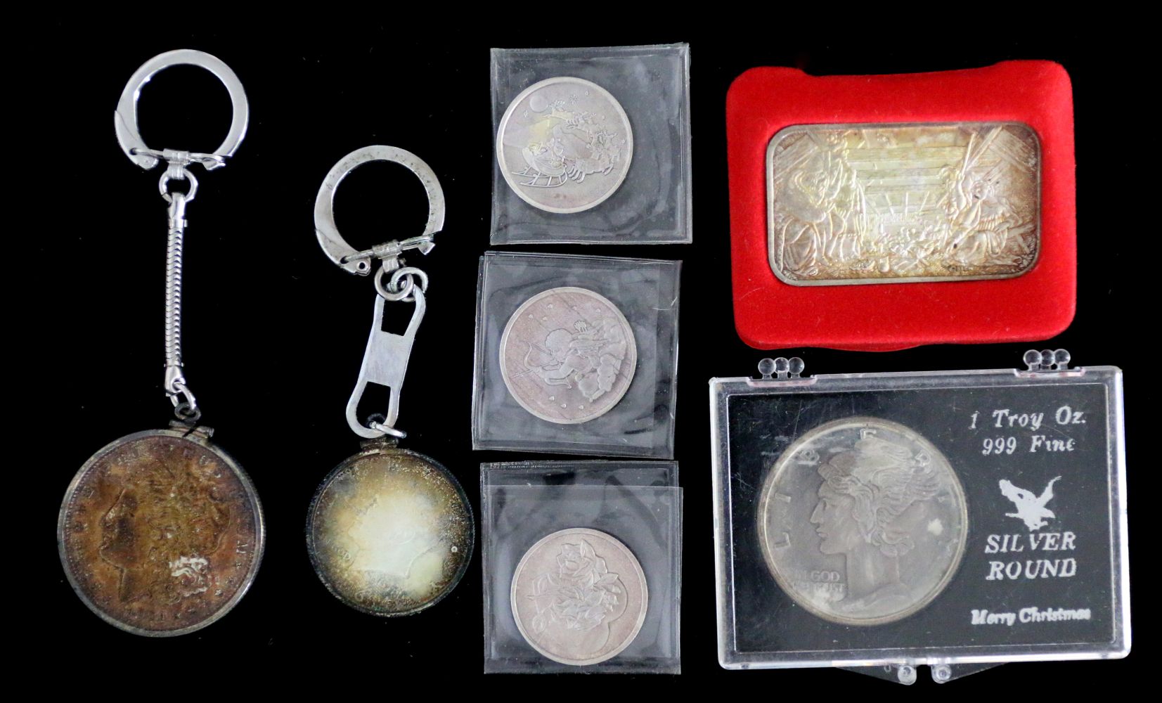 MISCELLANEOUS PROOF SETS, SILVER ROUNDS, COINS AND BAR