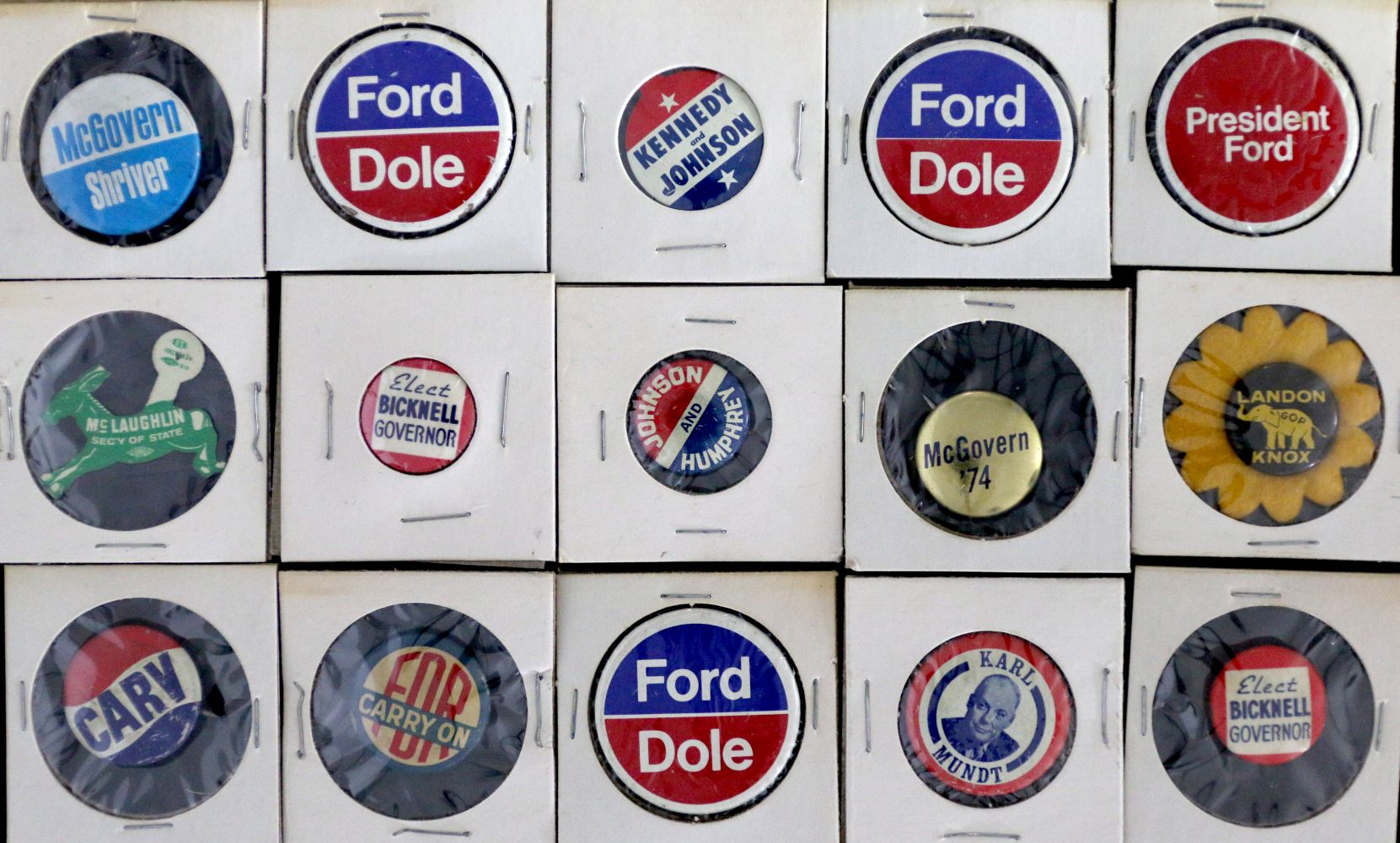 SIXTY-FIVE POLITICAL PIN-BACK BUTTONS 1930s - 1970s