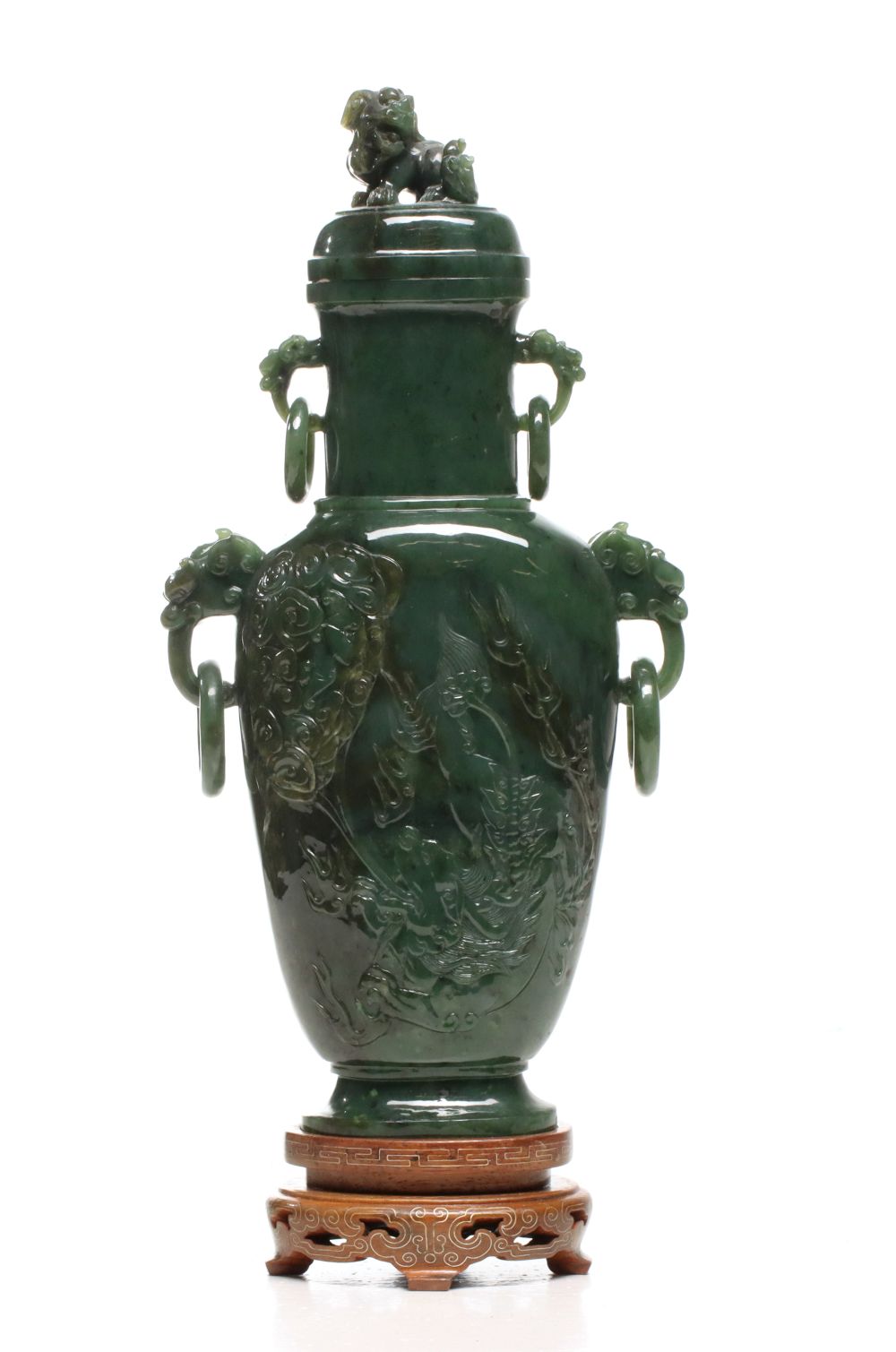 A CHINESE JADE CENSER OFFERED WITH CARVINGS AND IMARI