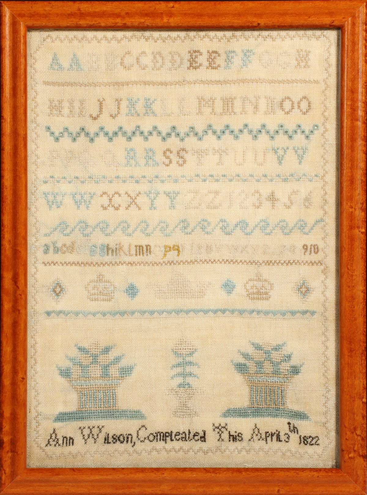 A CROSS STITCH SAMPLER ANN WILSON COMPLETED APRIL 1822
