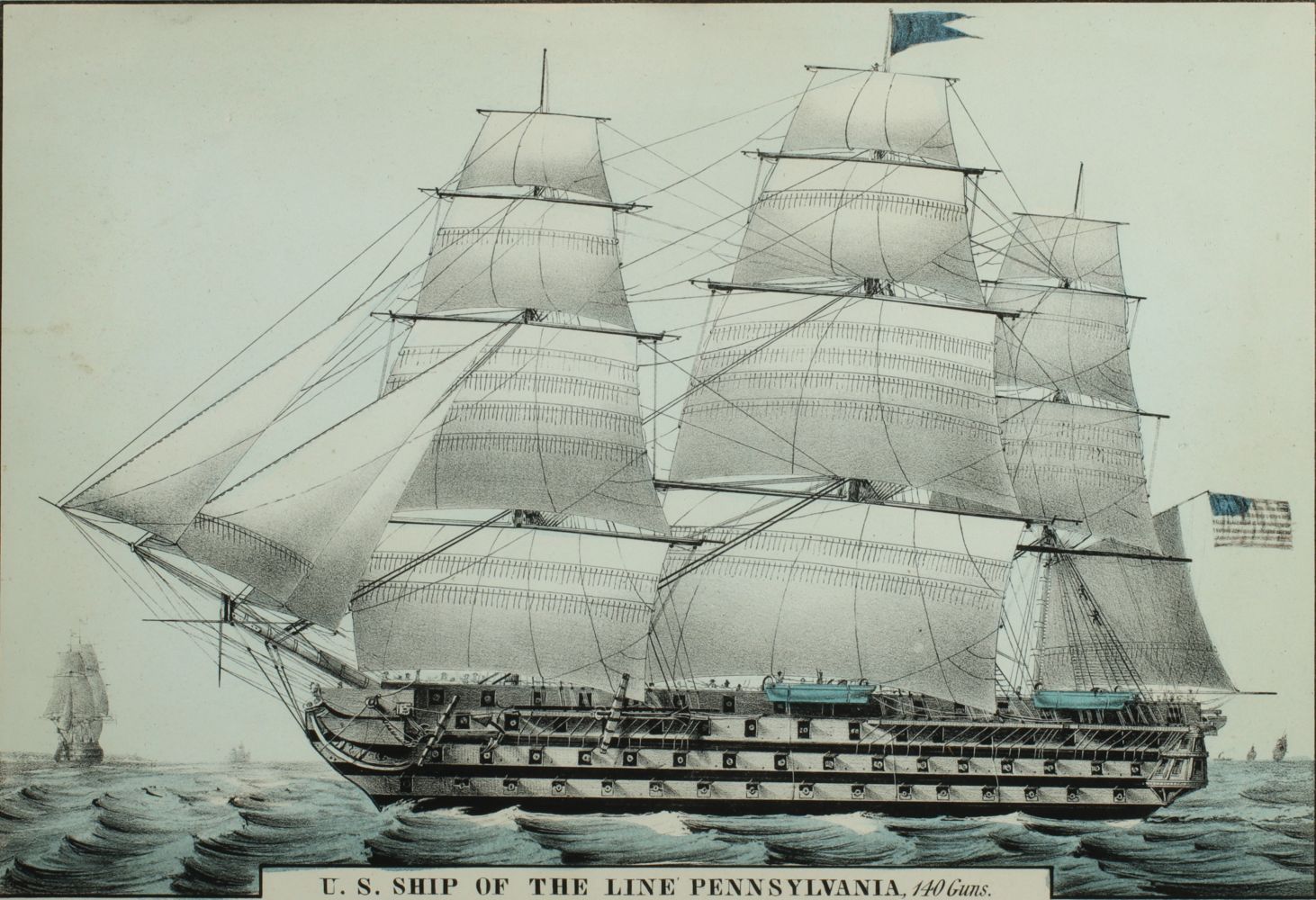 NATHANIEL CURRIER HAND COLORED LITH USS PENNSYLVANIA