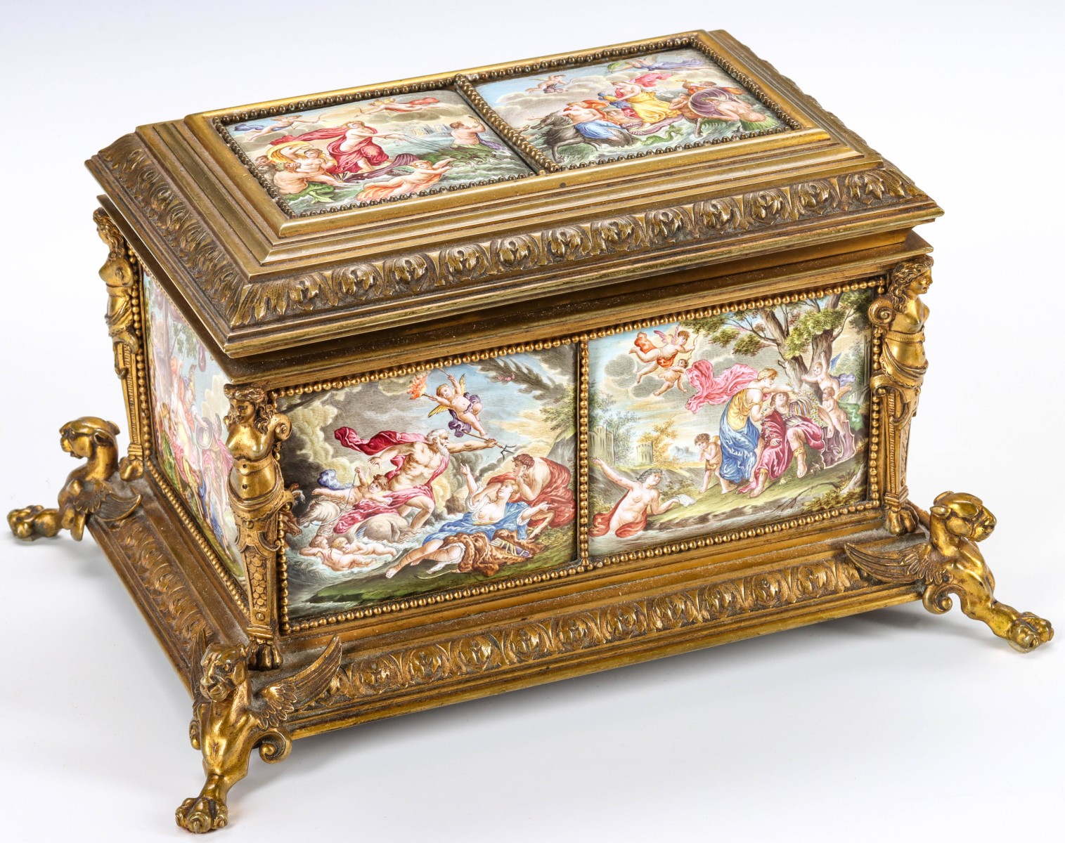 NEO-CLASSICAL CASKET WITH EIGHT VIENNESE ENAMEL PLAQUES