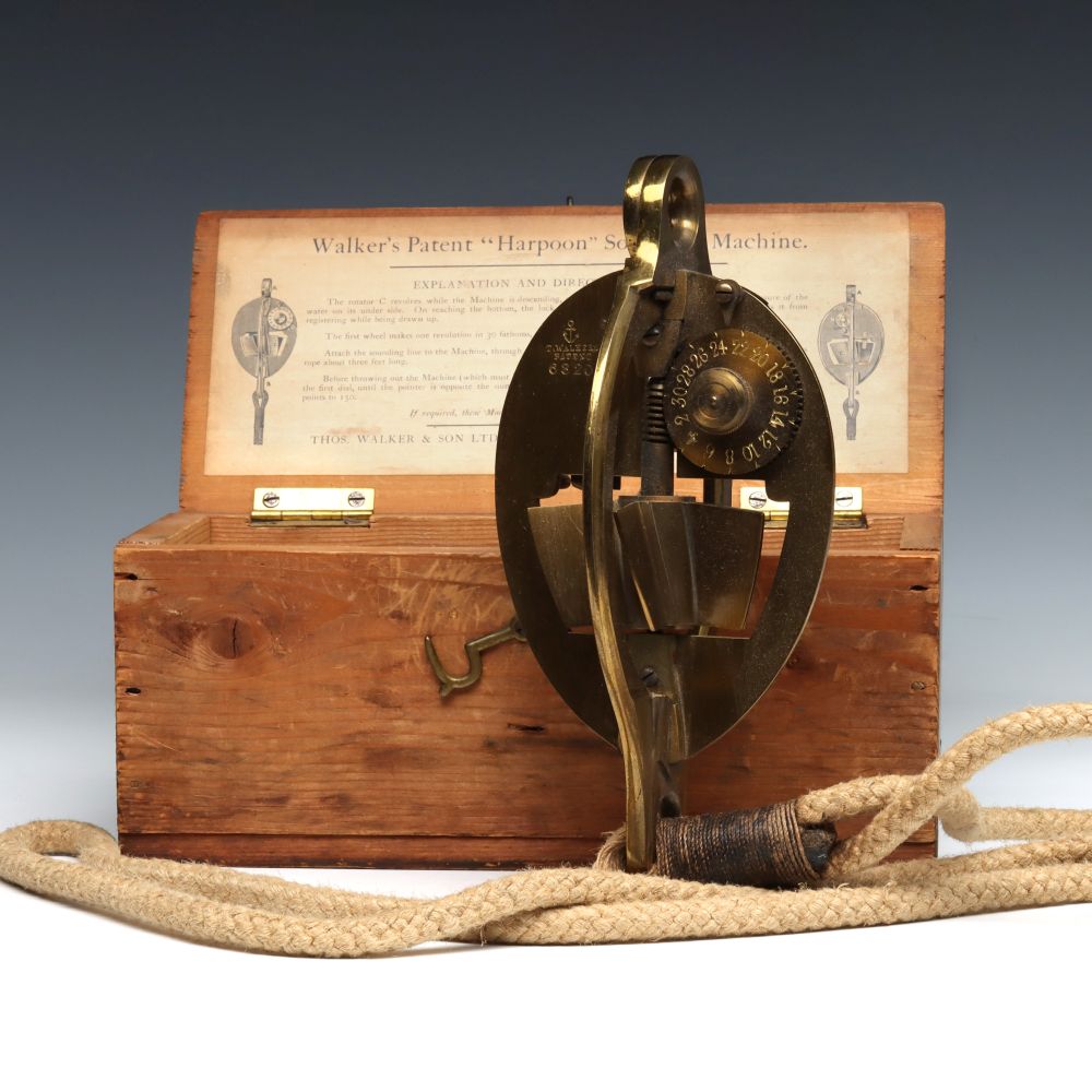 A BOXED 19TH C. WALKER'S PATENT HARPOON SOUNDING DEVICE