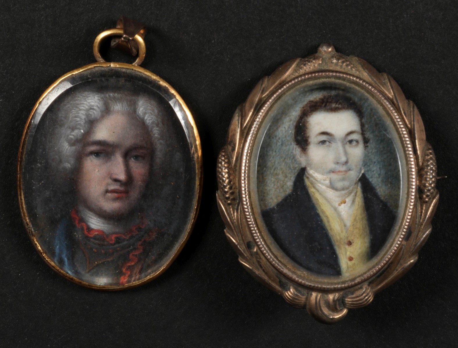 TWO LOCKETS WITH 18TH & 19TH C. MINIATURE PORTRAITS