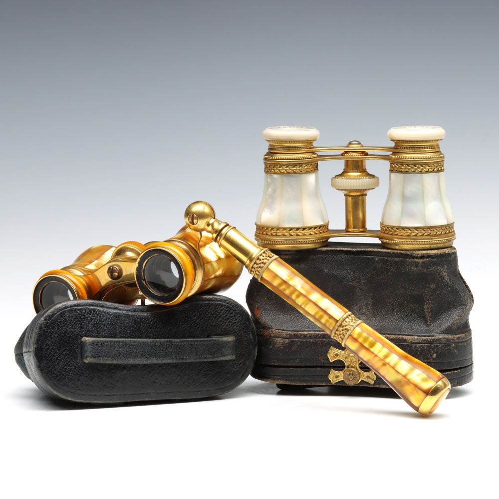 TWO PAIR FRENCH MOTHER-OF-PEARL OPERA GLASSES C. 1900