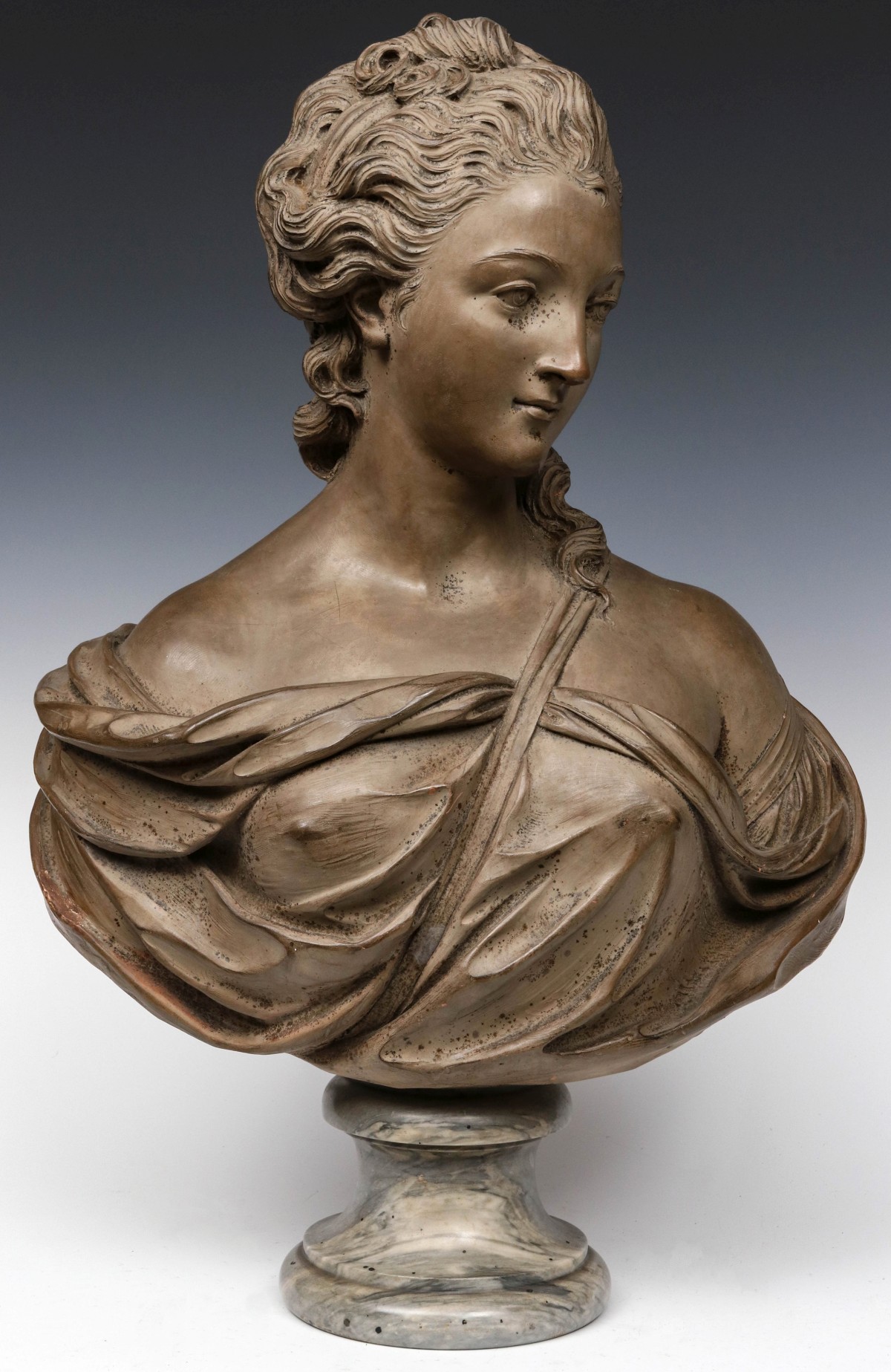 A 19C FRENCH TERRA COTTA BUST OF MARIE ANTOINETTE