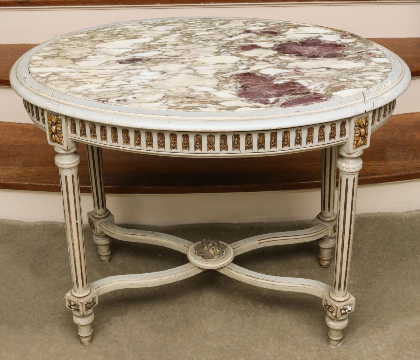 A 19th c. LOUIS XVI STYLE CENTER TABLE WITH MARBLE