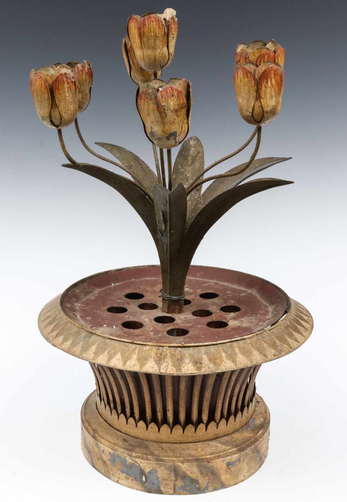 A 19TH C. FRENCH TOLE PAINTED BOUGH POT W/TULIPS