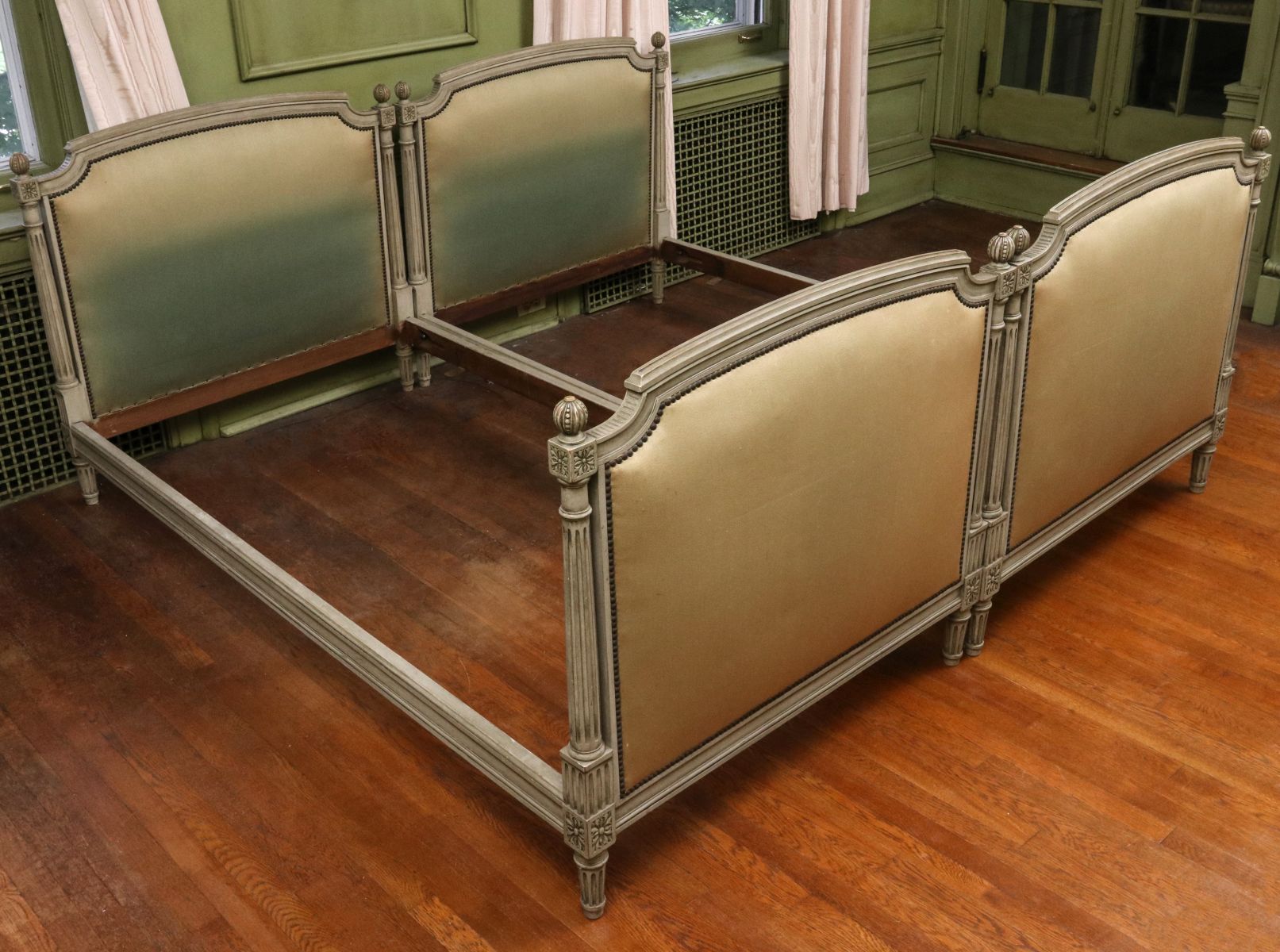 A PAIR MID 20C. FRENCH LOUIS XVI STYLE TWIN BEDS