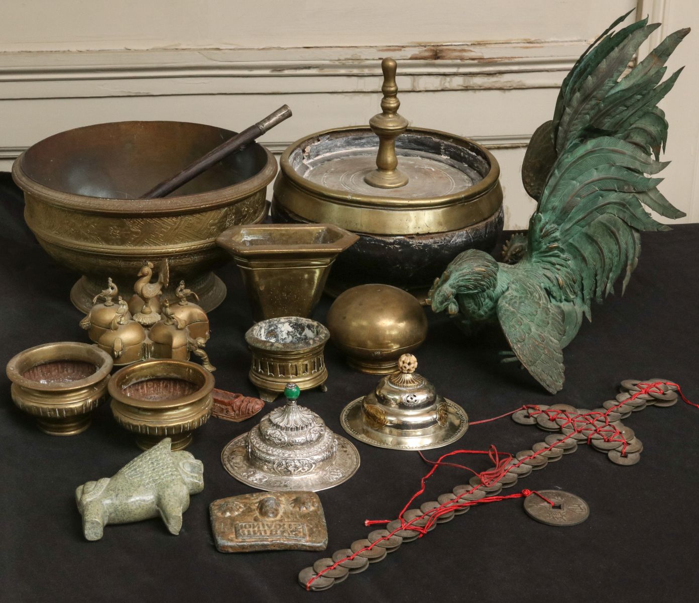 A COLLECTION OF ASIAN AND OTHER BRASS OBJECTS