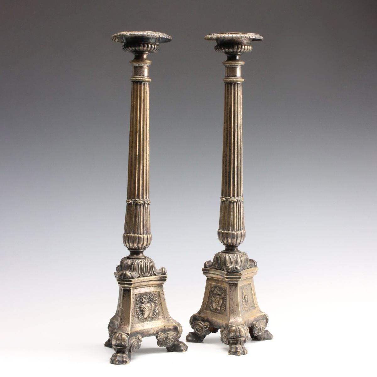A PAIR EARLY 19TH C. FRENCH BRONZE ALTAR STICKS