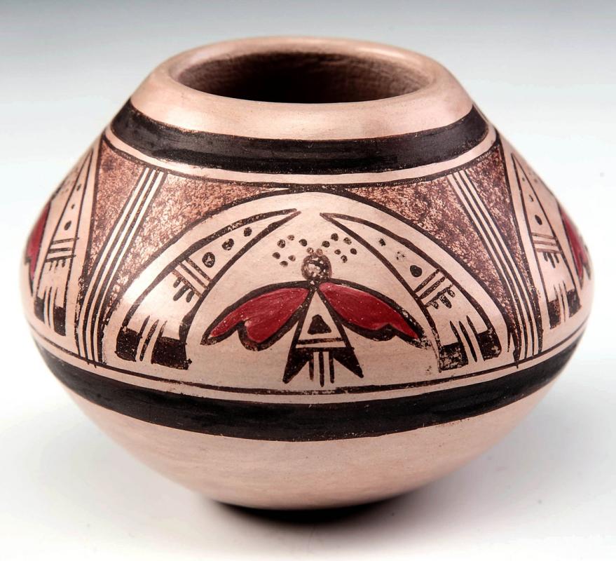 JAMES G. NAMPEYO HOPI POTTERY MINIATURE WITH BUTTERFLY