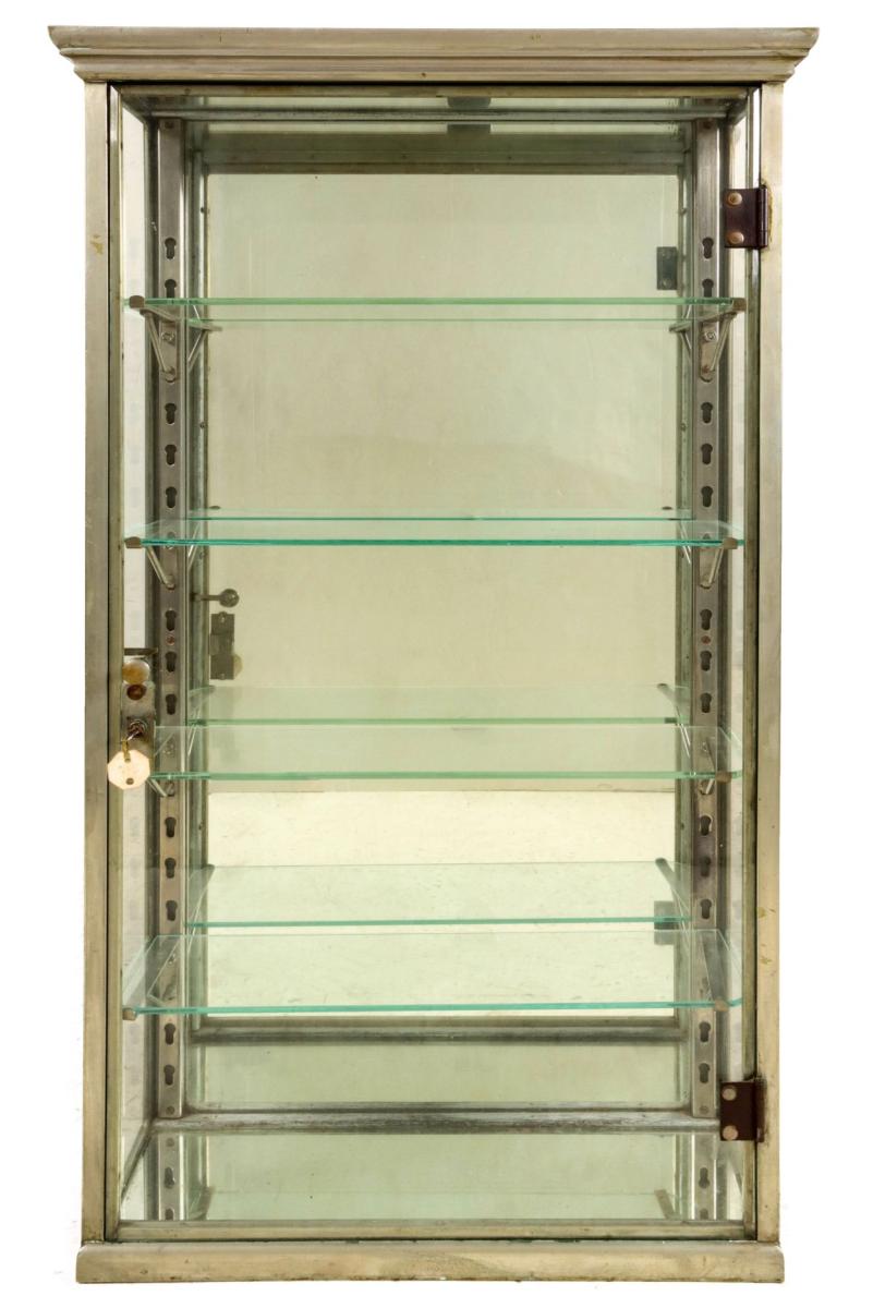 AN EARLY 20TH CENTURY NICKEL CLAD DISPLAY CASE