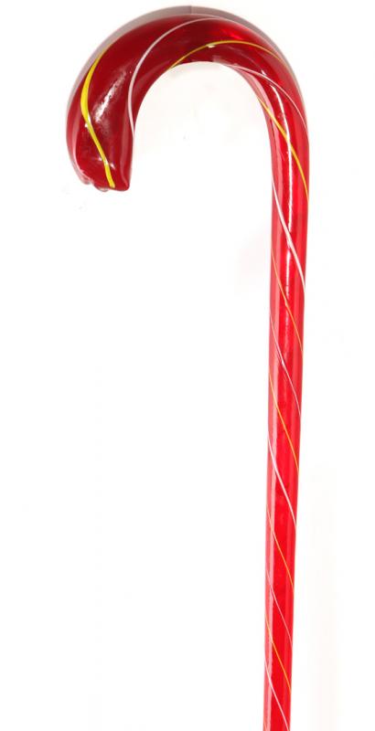 A RED PULLED GLASS WALKING CANE
