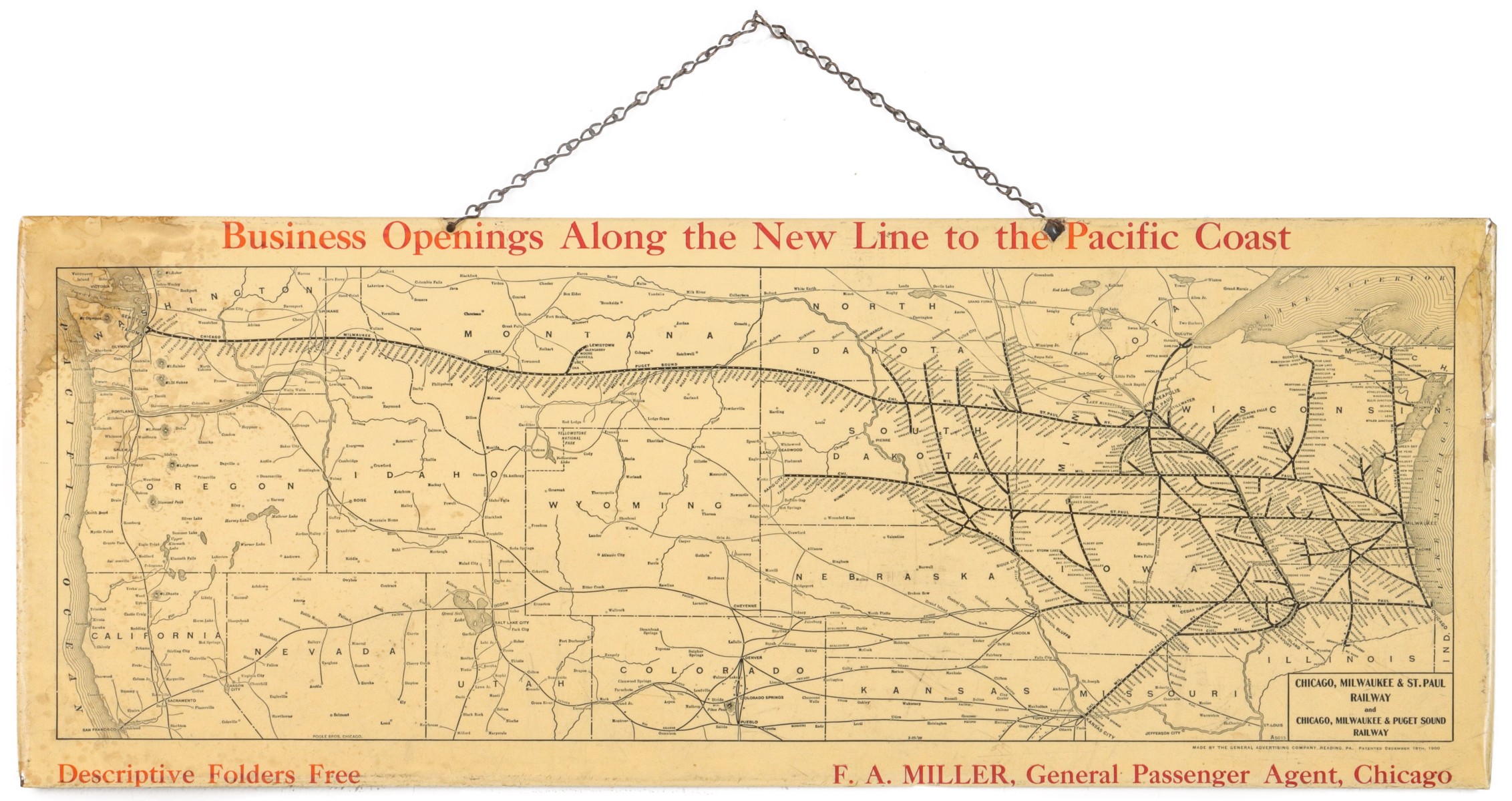 CELLULOID MAP FOR THE C. M.&ST. PAUL RY DATED 1900