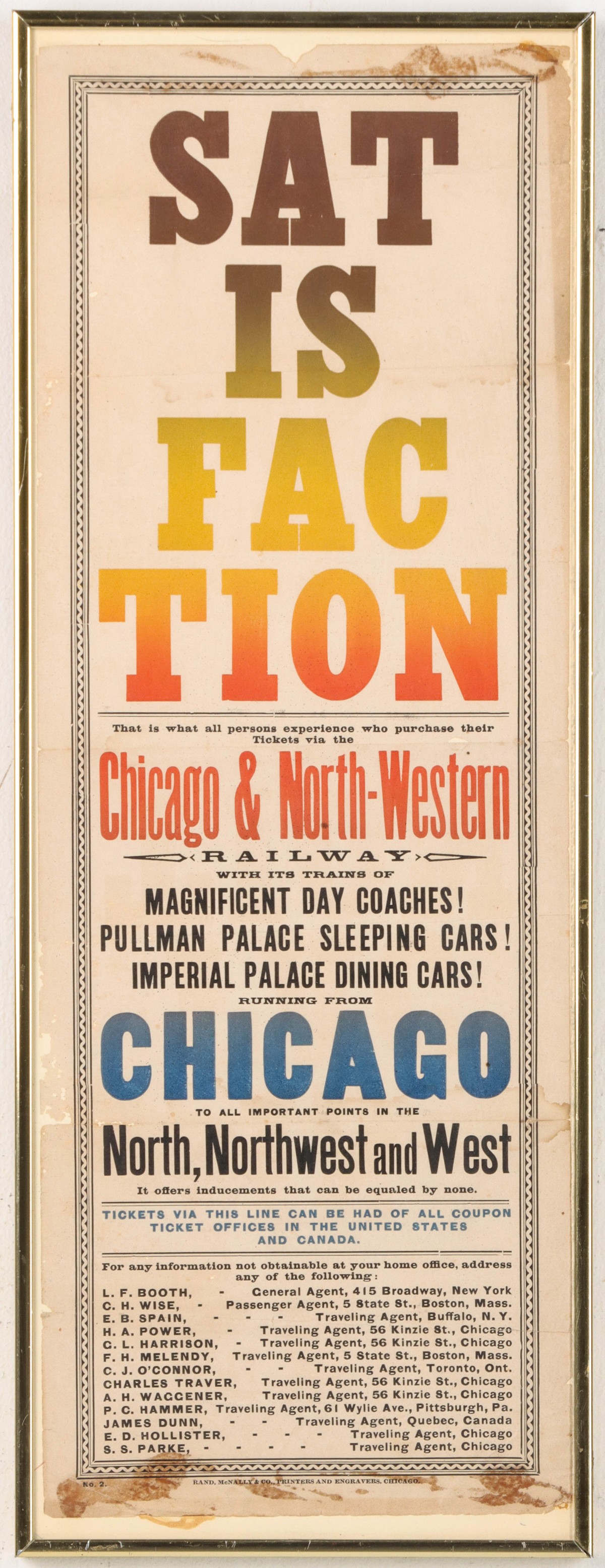 AN UNUSUAL FIVE COLOR CNW RY BROADSIDE C. 1882