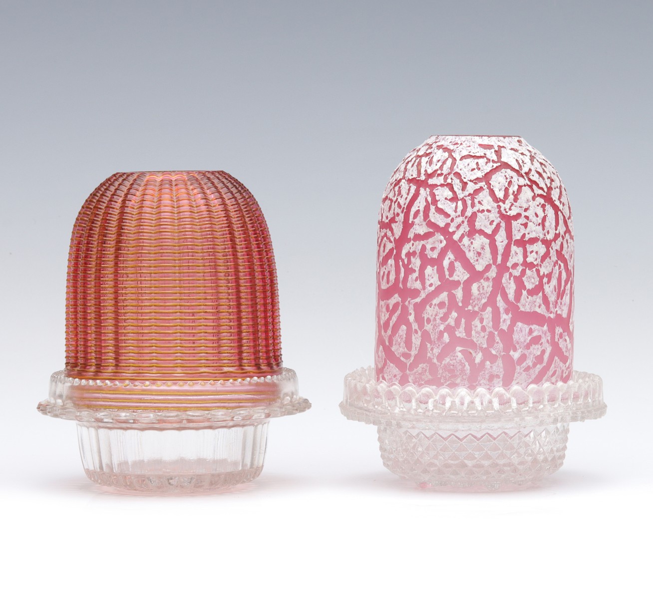 TWO UNUSUAL VICTORIAN ART GLASS FAIRY LAMPS