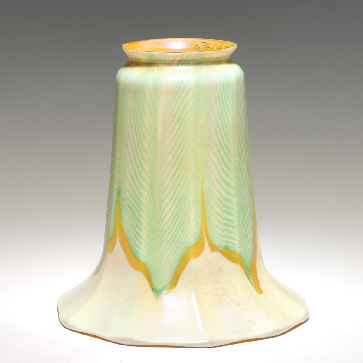 ART GLASS SHADES WITH PULLED FEATHER SIGNED QUEZAL