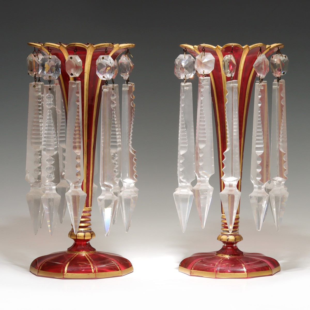 CUT AND POLISHED BOHEMIAN LUSTRES WITH ELABORATE PRISMS
