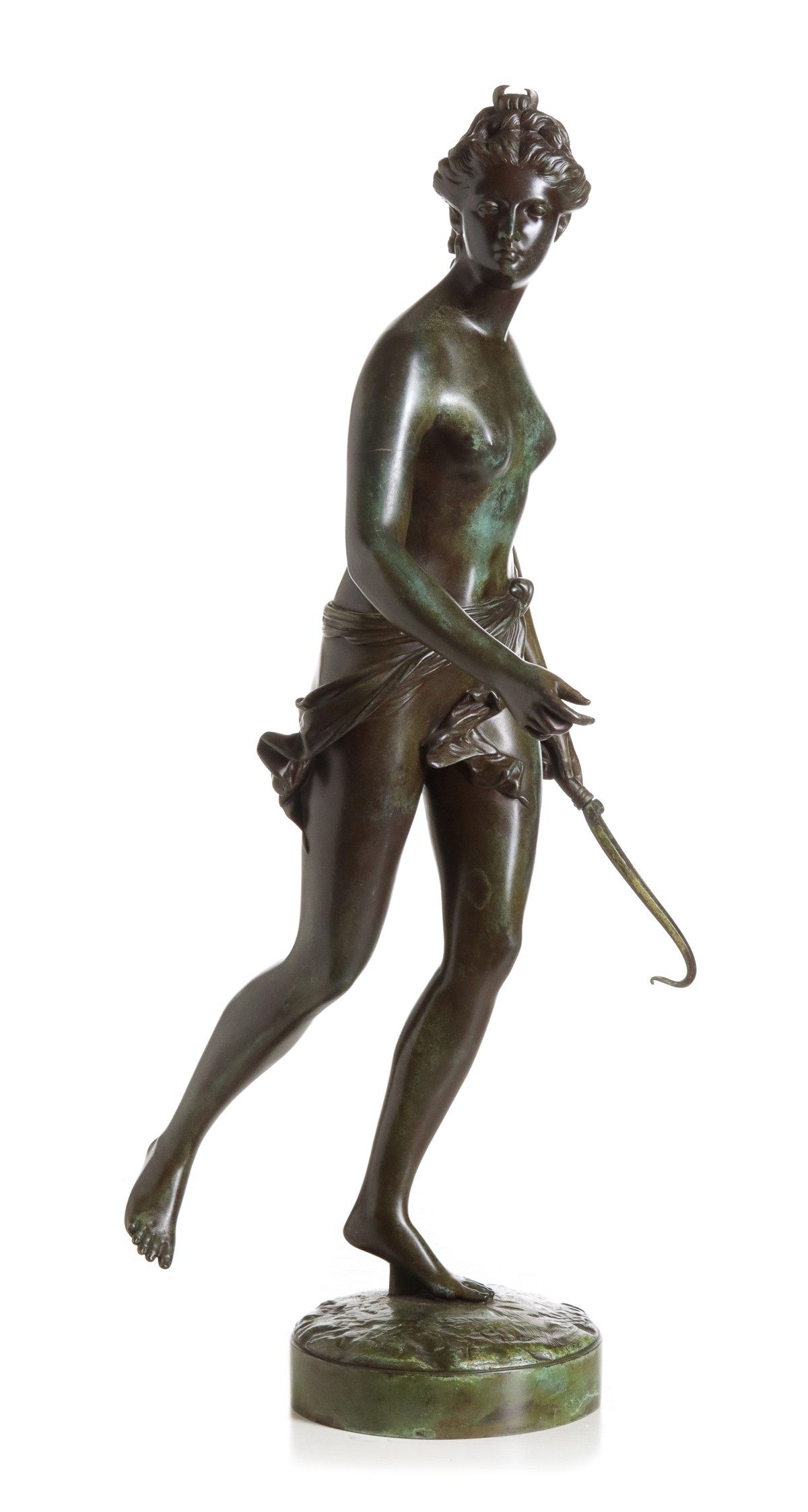 A 20TH CENTURY BRONZE FIGURE OF DIANA AFTER HOUDON