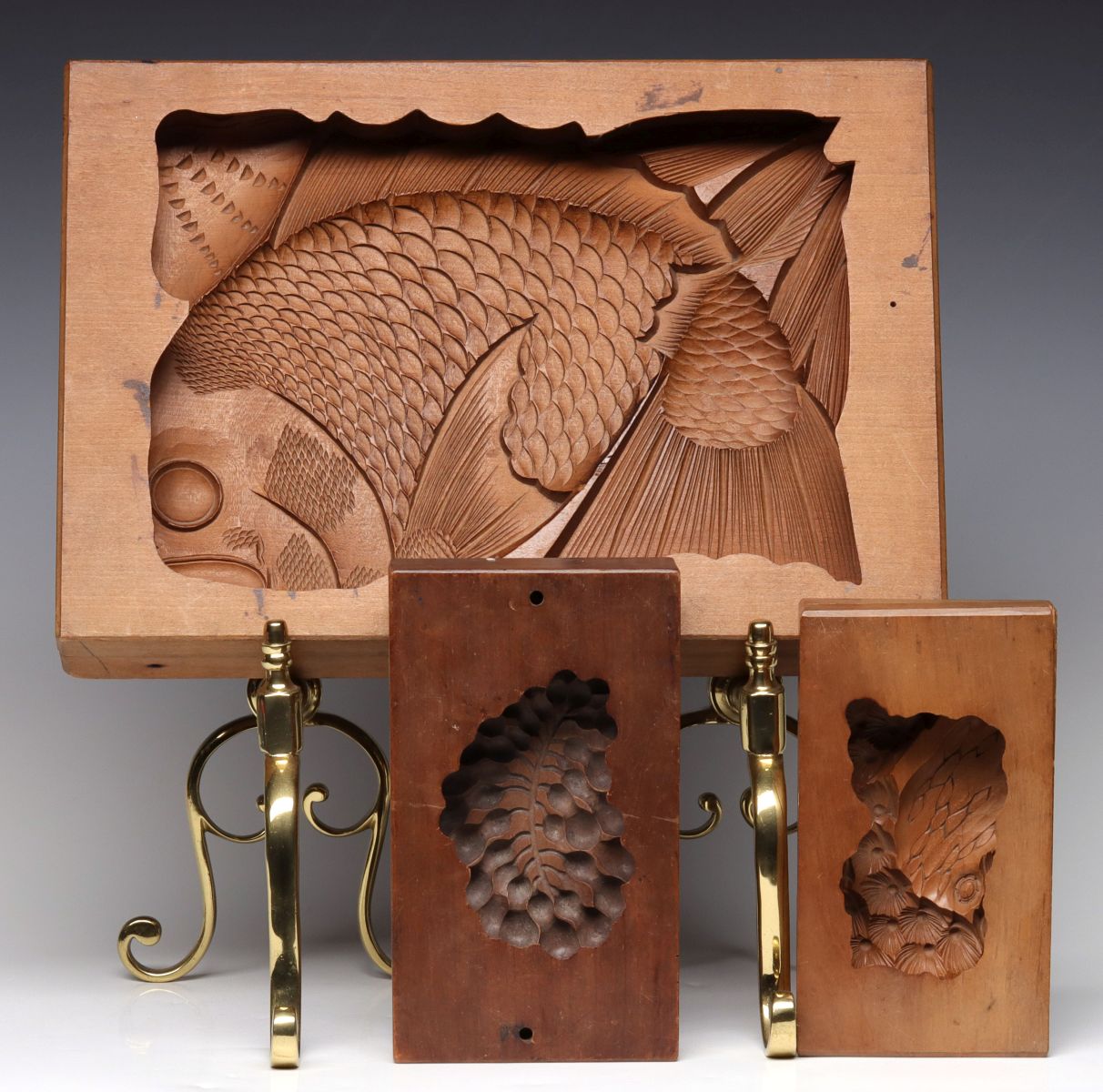 THREE JAPANESE KASHIGATA CARVED WOOD CAKE MOLDS