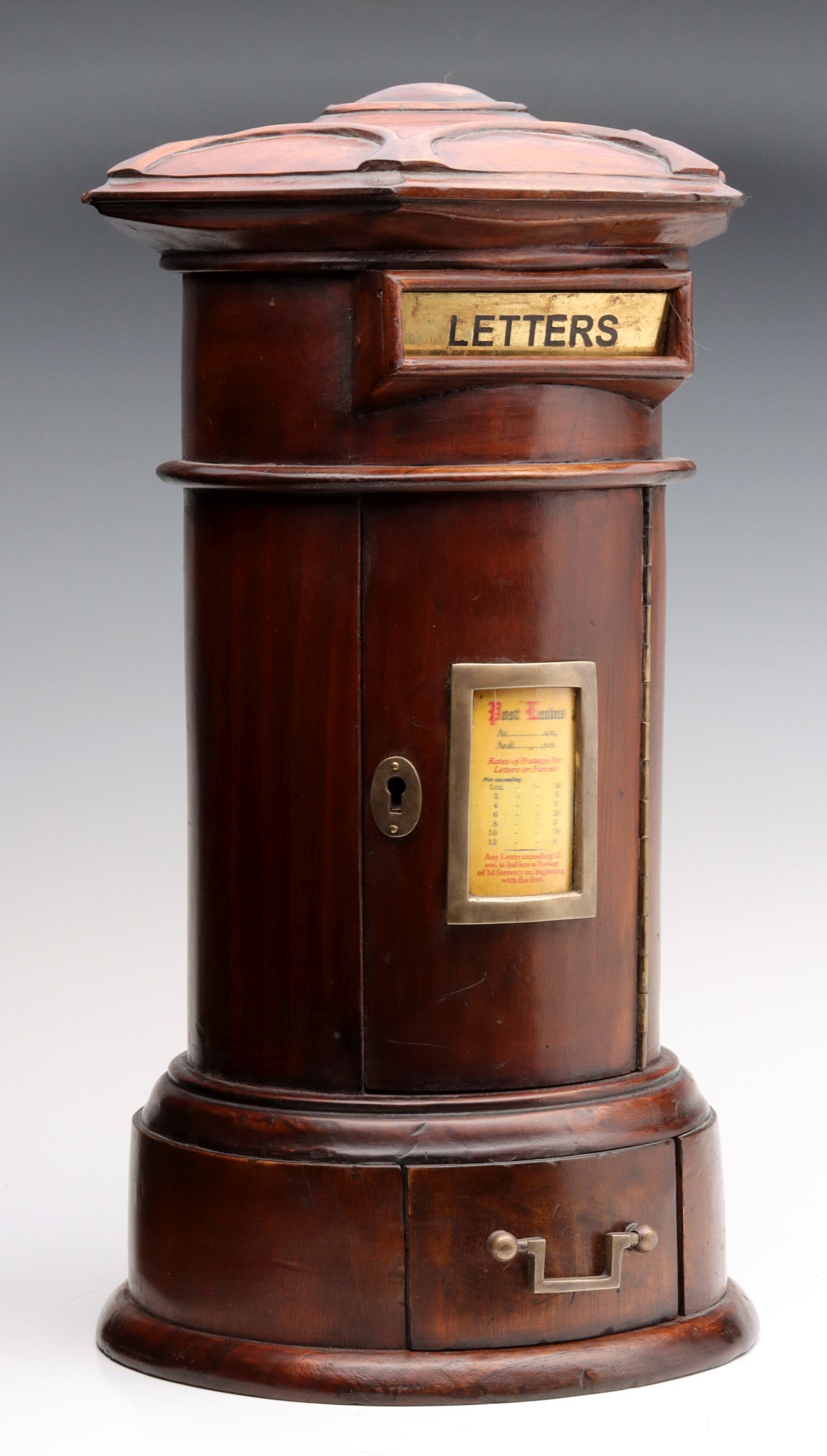 A 19TH C. ENGLISH PILLAR FORM MAHOGANY LETTER BOX