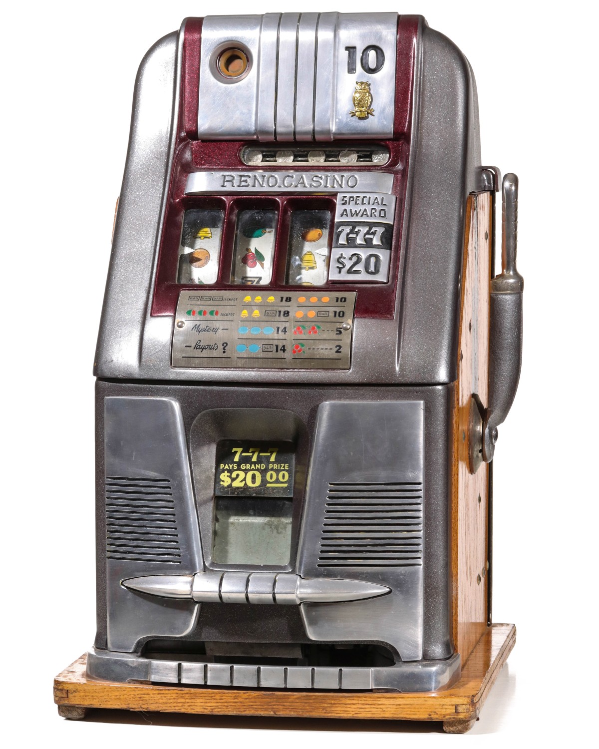 A MILLS 'RENO CASINO' 10CENT HIGH TOP SLOT MACHINE