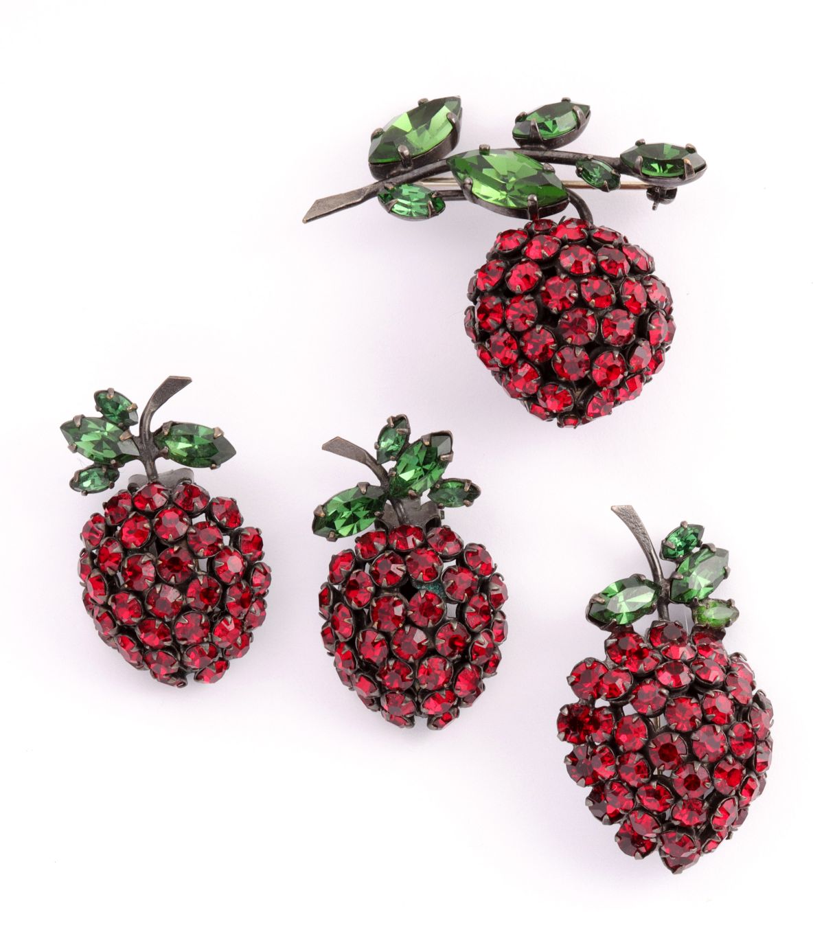 FIGURAL FRUIT CLUSTER PINS & EARRINGS SIGNED SCHREINER