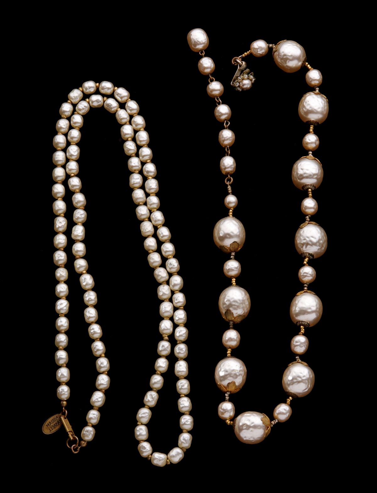 TWO FAUX PEARL NECKLACES SIGNED MIRIAM HASKELL